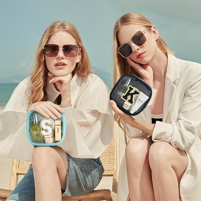 YOOLIFE Initial Make Up Bag Travel Toiletry Bag, Clear Makeup Bag Preppy Cosmetic Bags Organizer Travel Essentials Gifts for Women Teen Girlfriend Teacher Mom Birthday Mothers Day Gifts Mini Blue H