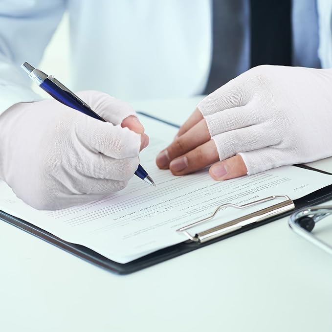 Geyoga 6 Pairs Fingerless Moisturizing Gloves Eczema Cotton Gloves for Adults Half Finger Touchscreen Lotion Overnight Dry Hands for Women Sleeping(White)