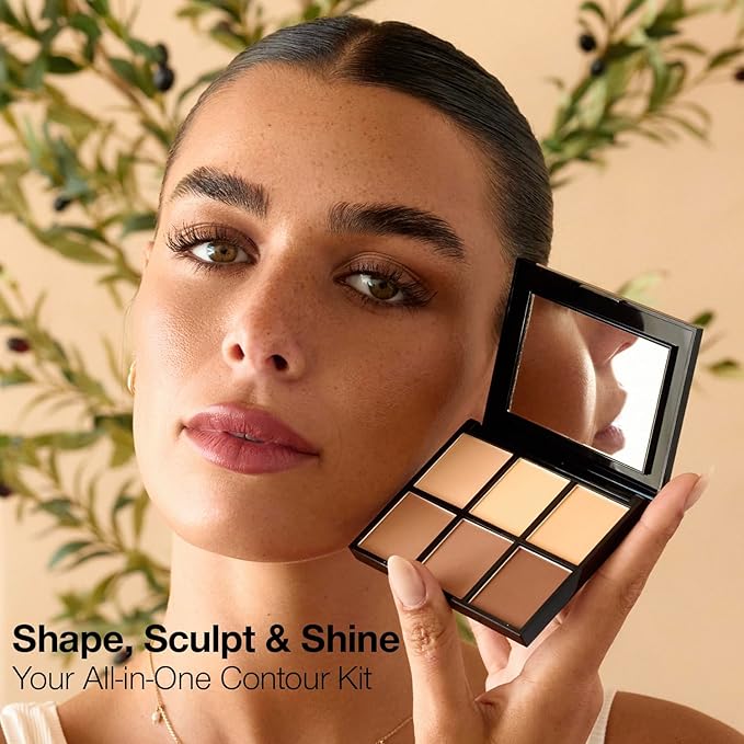 Palladio Definer Contour and Highlight Palette, Perfect for Sculpting Facial Features, Blendable Satin Finish Colors, 6 shades for Contouring and Highlighting, Compact Powder with Mirror