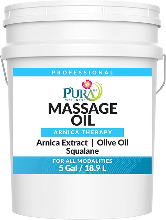 Wellness Professional 5 Gallon Arnica Massage Oil, for Bruising, Unscented Deep Tissue Massage Oil for Therapy, Hypoallergenic, for Physical Therapy, Natural, Skin Moisturizing