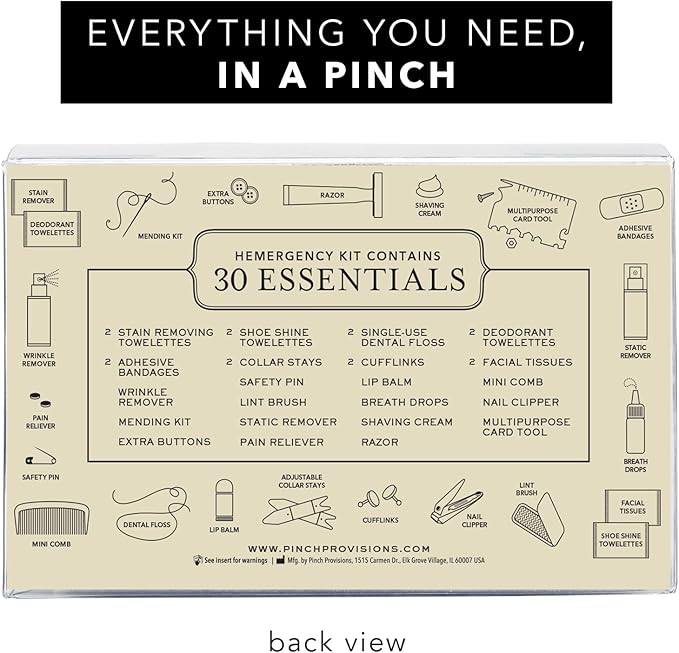 Pinch Provisions Hemergency Kit for Men, includes 30 Style & Grooming Essentials, Gift & Accessory for Grooms, Best Man, Personal Care, Travel or Cars