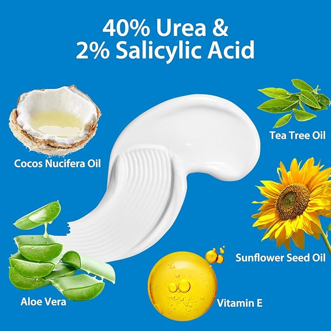 Urea Cream 40 Percent for Feet,40% Urea 2% Salicylic Acid Foot Cream,Foot Cream and Hand Cream with Cocos Nucifera Oil,Tea Tree,Aloe Vera,Vitamin E (5.29 OZ/150g)