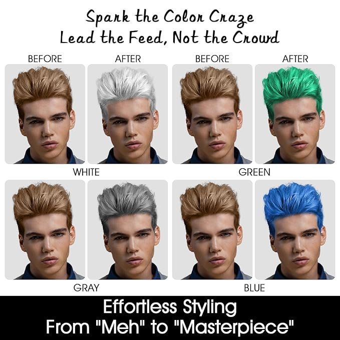4oz Temporary Hair Color Wax for Men Women Kids Daily Party Cosplay Halloween DIY Washable Hair Wax Color Natural Instant Hair Paint Wax (White&Gray&Green&Blue, 5pcs)