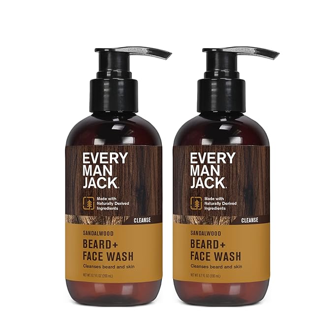 Every Man Jack Sandalwood Beard Wash - Cleanse, Soften, and Hydrate for a Healthier Beard - Made w/Naturally Derived Ingredients like Aloe Vera and Coconut - 6.7 oz - 2 Pack