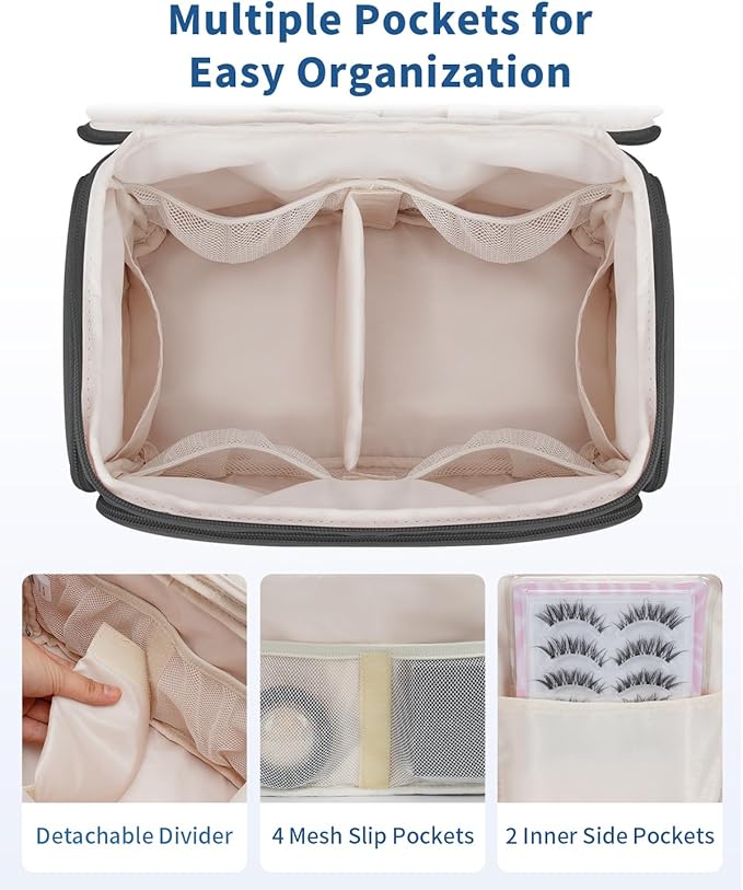 WANDF Travel Toiletry Bag for Women, Wide-open Large Makeup Bag with Handle, Puffy Makeup Organizer for Toiletries, Cosmetics, Accessories, Essentials (Black)