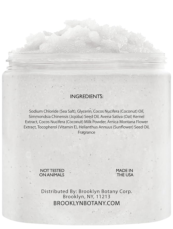 Brooklyn Botany Coconut Milk Body Scrub - Moisturizing and Exfoliating Body, Face, Hand, Foot Scrub - Fights Stretch Marks, Fine Lines, Wrinkles - Great Gifts for Women & Men - 10 oz