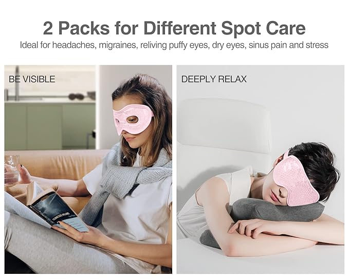 Luxtude Gel Eye Mask 2PCS, Reusable Cooling Eye Masks for Sleeping, Hot Cold Eye Ice Pack Sleep Mask, Frozen Cold Eye Compress for Puffiness/Dark Circles/Headaches/Dry Eyes/Stress Relief (Pink)
