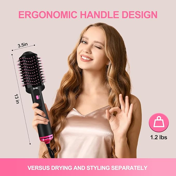 4-in-1 Hair Dryer Brush - Blow Dryer and Styler in One, Hot Air Brush with Oval Barrel for Volumizing, Suitable for All Hair Types,Red