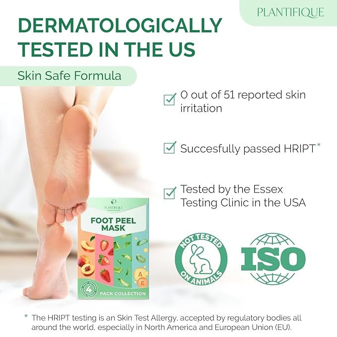 PLANTIFIQUE Foot Peeling Mask 4 Pack | Dermatologically Tested Repairs Heels & Removes Dry Dead Skin for Baby Soft Feet | Exfoliating Foot Peel Mask for Dry Cracked Feet