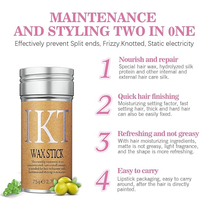 Hair Wax Stick Set (3 Pcs) - Edge Control, Styling Stick for Baby Hair and Wigs, Frizz-Fixing for Slick Finish