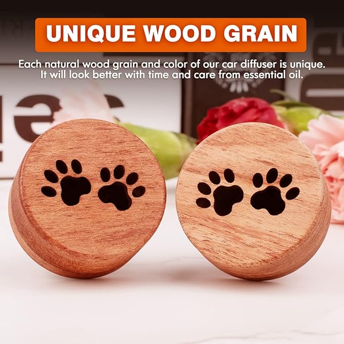 Essential Oil Car Diffuser, 2 PCS Cat Paw-Shaped Car Aromatherapy Wood Diffuser with Vent Clip