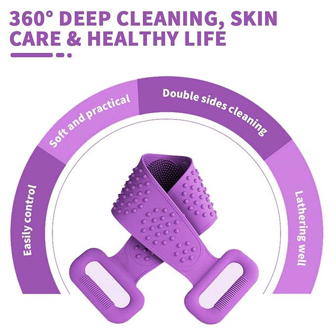 Silicone Back Scrubber for Shower, Silicone Body Scrubber, 35 Inch Extra Long Bath Body Brush Back Brush Exfoliating Body Scrubber with Handle for Men Women