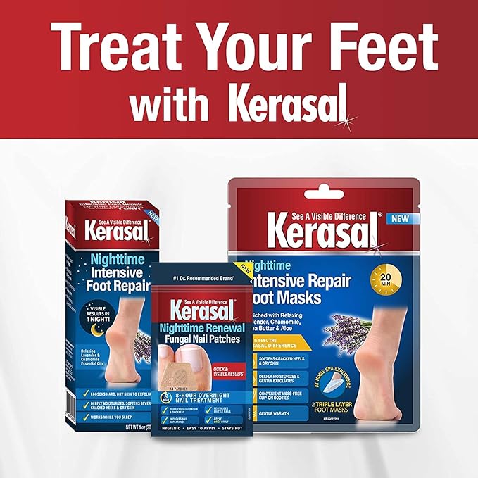 Kerasal Nighttime Intensive Foot Repair, Skin Healing Ointment for Cracked Heels and Dry Feet, 1 oz (Packaging May Vary)
