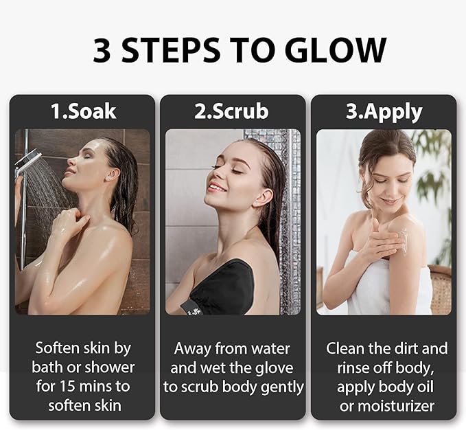 Exfoliating Gloves 2 Pcs, Exfoliating Body Scrubber for Bath Shower Exfoliation, Body Scrub Exfoliator Loofah Sponge for Dead Skin Remover, Korean Exfoliating Mitt (Black)