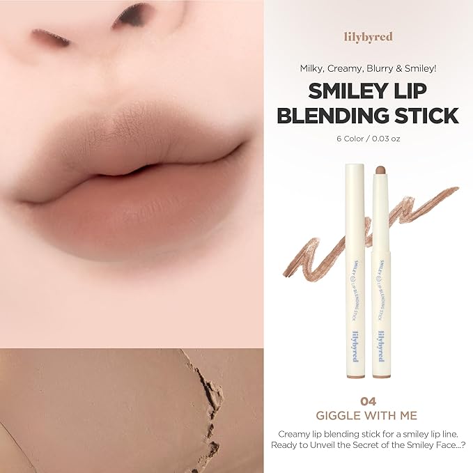 lilybyred Smiley Lip Blending Stick | Korean 3-in-1 Multi-Use Lip Liner, Smooth Creamy Texture, Long-Lasting Matte Finish, Soft Blur Effect, Precision Contour Pencil, 0.028 oz. (04 Giggle with Me)