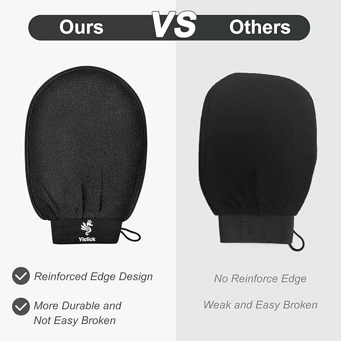 Exfoliating Gloves 2 Pcs, Exfoliating Body Scrubber for Bath Shower Exfoliation, Body Scrub Exfoliator Loofah Sponge for Dead Skin Remover, Korean Exfoliating Mitt (Black)