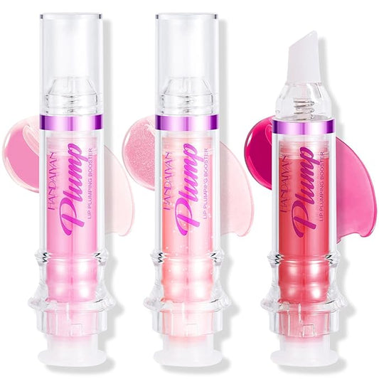 Natural Spicy Lip Plumping Booster Lip Plumping Oil，Lip Plumper Gloss, Ultra-Hydrating & Nourishing Plump and Pout Lip Plumper, Glossy Finish Fuller Lip Plumping Lip Gloss for Women Girls(3PC)