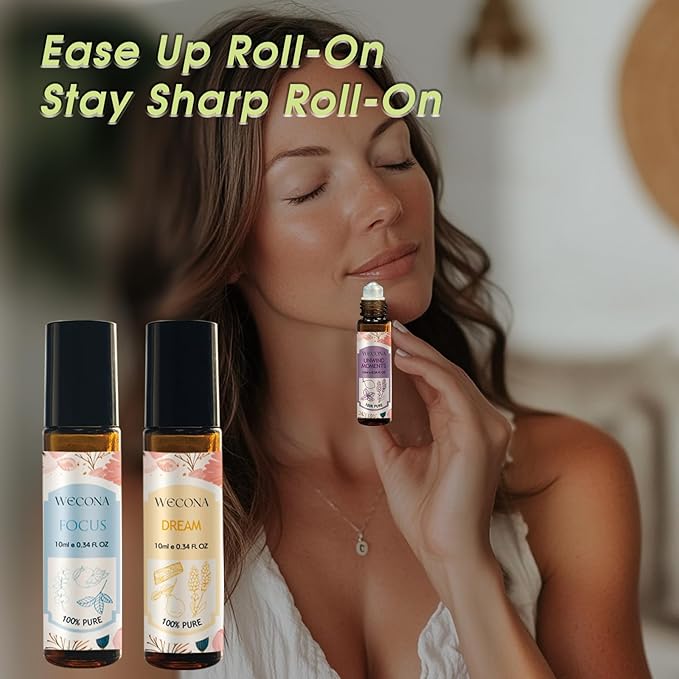 Aromatherapy Essential Oil Roll-On Set – 6x10ml Essential Oil Blends with Roller Bottles, Portable Essential Oils for Diffusers for Home,Relaxing Gift for Women & Men