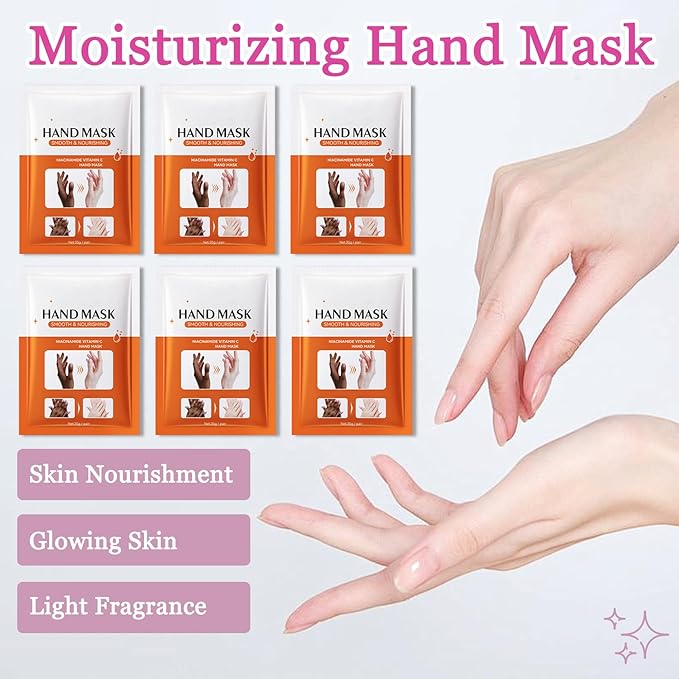 Hydrating Hand Masks, 6PCS Hand Mask Moisturizing Gloves for Men Women, Smooth Long Lasting Soft Exfoliating Hand Peeling Spa Mask Moisturizer Beauty Gift Set for Dry Cracked Rough Dull Hands（E)