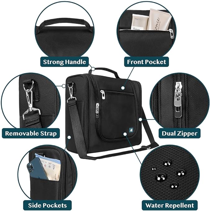 PAVILIA Extra Large Toiletry Bag Travel Bag for Women Men, Hanging Cosmetic Organizer, Water Resistant Makeup Bag for Accessories Toiletries, Travel Essentials Kit (Black)