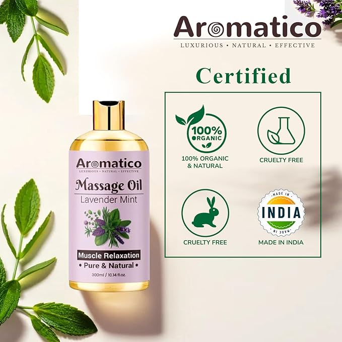 Lavender Mint Massage Oil with Sesame, Almond & Jojoba Oils. Non-Sticky, Safe & Natural Ingredients – 10 Fl Oz