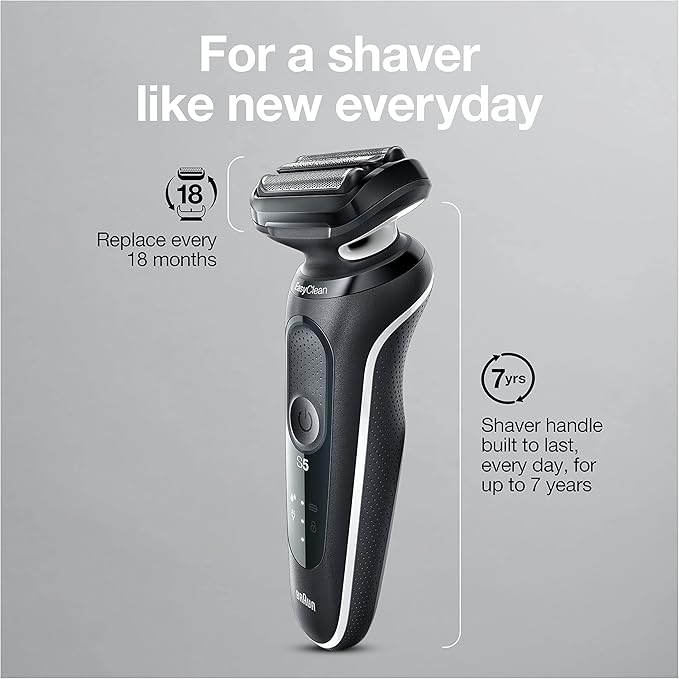 Braun Electric Razor for Men, Waterproof Foil Shaver, Series 5 5050cs, Wet & Dry Shave, with Beard Trimmer and Body Groomer, Rechargeable, Charging Stand Included, Blue