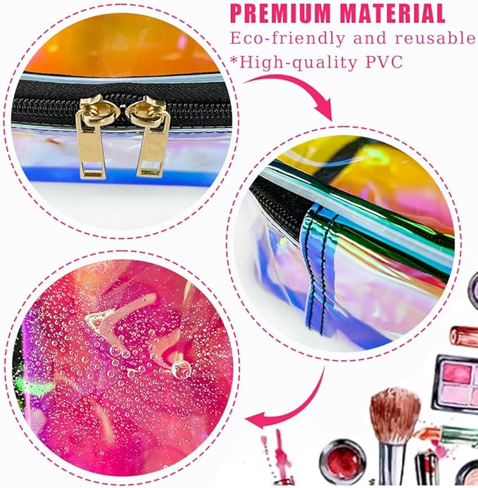 TPU Holographic Pink Makeup Bags Clear Travel Storage Bag Toiletry Pocket Portable Zippered Iridescent Pouch Waterproof Cosmetic Gift Bags for Women