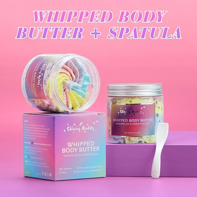 Whipped Rainbow Body Butter, Watermelon & Marshmallow, Fruity Scent, Infused with Fruit extracts, Non-Greasy,Creamy & Moisturizing Shea Butter,Nourishing Skincare for All Skin,5.6 oz