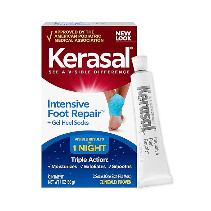 Kerasal Intensive Foot Repair Skin Healing Ointment, 1 Oz and Moisturizing Gel Socks, One Pair (Packaging May Vary)