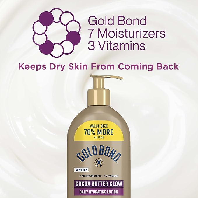Gold Bond Cocoa Butter Glow Daily Hydrating Lotion with Shea Butter, Cocoa Butter & Coconut Oil, Exfoliating Moisturizer for Dry Skin, 24 oz.