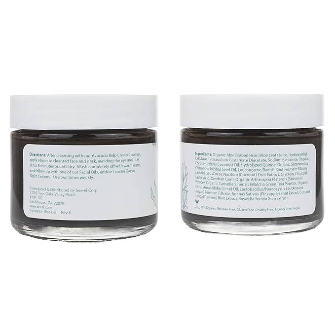 Sea-el Sea Kelp Mud Face Mask Skincare Activated Charcoal & Bentonite Clay Detox & Repair Facial Mask Calming Hydration Boost - Turmeric & Aloe Daily Glow Essentials for Women & Men - 2oz