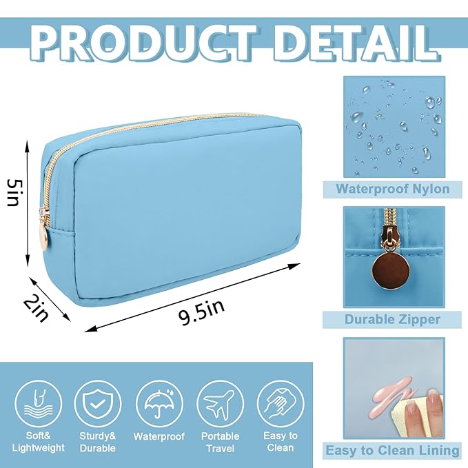 Small Makeup Pouch for Purse, Nylon Travel Toiletry Storage Pouch Cute Preppy Cosmetic Bag for Women Girls, Waterproof Makeup Organizer Skincare Bag Purse with Zipper (Small-Periwinkle)