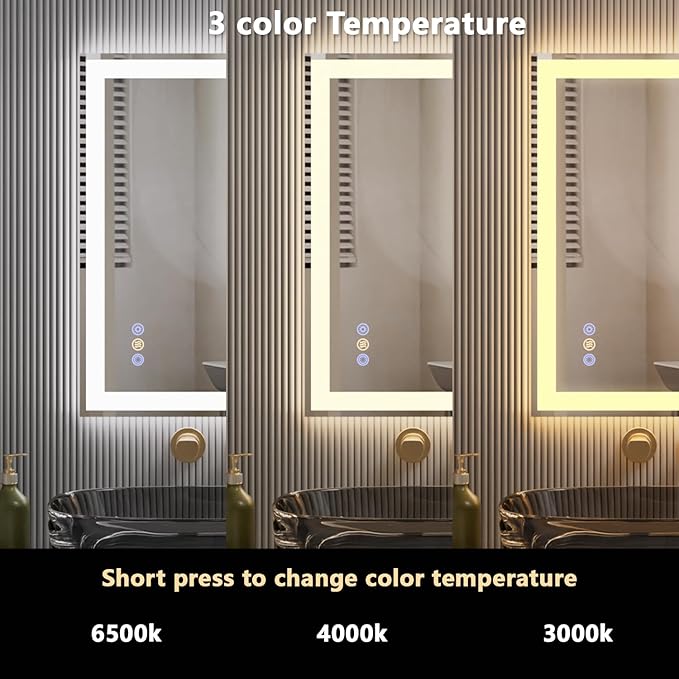 28"x 36" LED Mirror for Bathroom, Front and Backlit Controlled Separately LED Vanity Mirror with Lights, Wall-Mounted LED Smart Mirror, 3 Colors, Stepless Dimmable, Anti Fog, Memory (UL ETL)