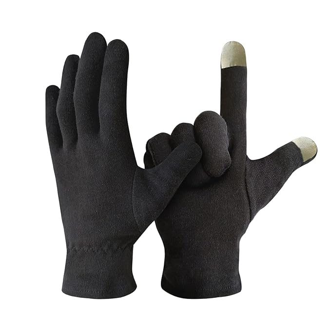 Evridwear 100% Cotton Touchscreen Moisturizing Beauty Gloves with Elastic Cuff, Natural Cosmetic Therapy Gloves for Eczema SPA Dry Hands Care Overnight (Black, Small) 5 Pairs