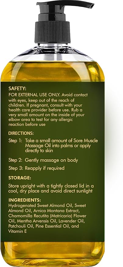 MAJESTIC PURE Arnica Sore Muscle Massage Oil for Massage Therapy - Refreshing, and Relaxing - Natural Oils with Lavender & Chamomile Essential Oils - for All Skin Types - Men and Women - 8 fl oz