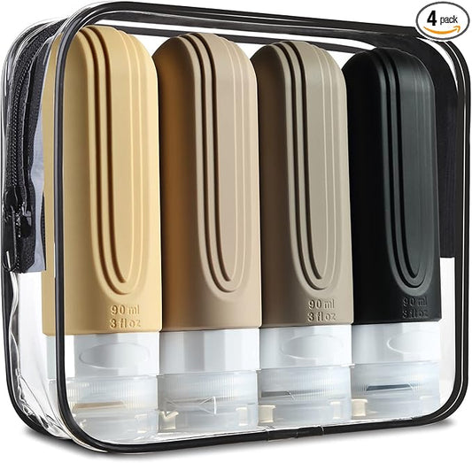 Travel Bottles for Toiletries, Tsa Approved 3oz Travel Size Containers BPA Free Leak Proof Refillable Liquid Silicone Squeezable Travel Accessories for Shampoo Conditioner Lotion (4 Pack)
