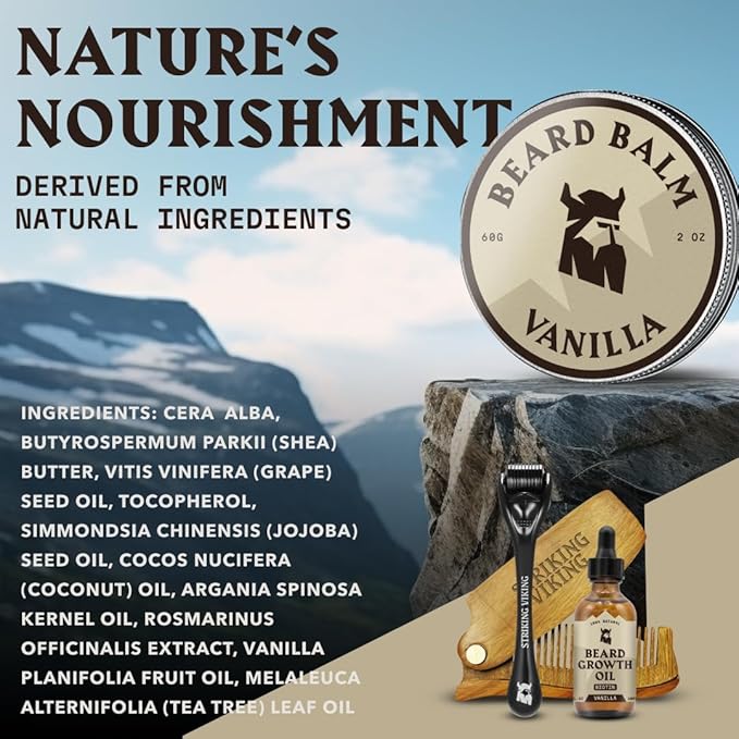 Striking Viking Beard Balm for Men - 2 oz, Vanilla Scent - Light Hold Moisturizer That Softens & Nourishes Coarse Facial Hair with Shea Butter & Tea Tree Oil