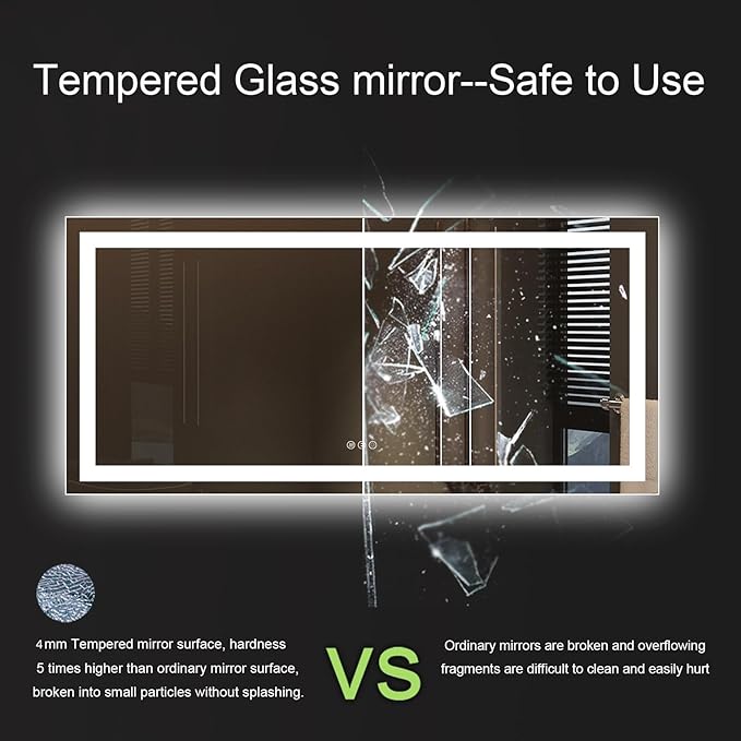 Amorho LED Bathroom Mirror 60'' X36'' with Front and Backlight, Large Dimmable Wall Mirrors with Anti-Fog, Shatter-Proof, Memory, 3 Colors, Double LED Vanity Mirror