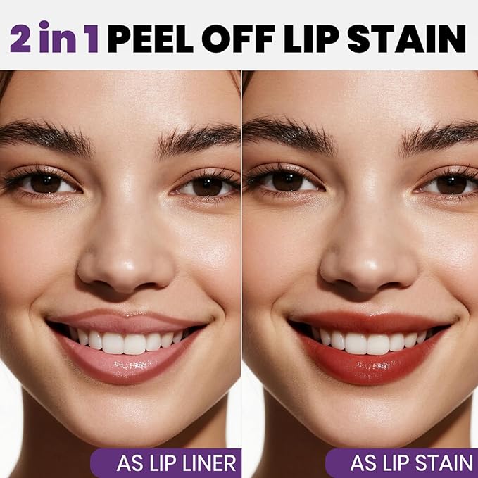 Lip Stain Peel Off, All Day Lip Liner Tint with Tweezer, Long Lasting Waterproof Transfer-Proof, Matte Lip Stains Makeup, Highly Pigmented Color, Toffee Rose