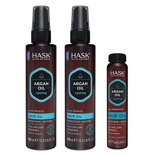 HASK ARGAN Repairing Shine Hair Oil for All Hair Types, Vegan, Color Safe, Gluten-free, Sulfate-free, Paraben-free - Pack of 3
