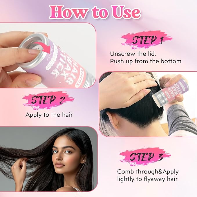 Hair Wax Stick, Slick Back Hair Brush, Wax Stick for Flyaways, Rat Tail Comb Edge Brush Hair Styling Tool Set Accessories for Women Girls(Black)