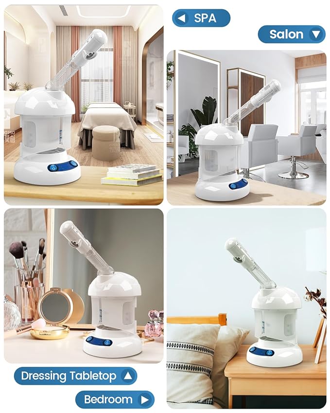 Tabletop Facial Steamer - Kingsteam Nano Ionic Face Steamer with 360° Rotating Arm, Moisturize, Remove Blackheads, Portable Facial Steamer for Home Facial Spa or Beauty Salon, White
