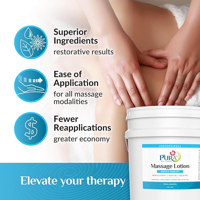 Wellness Professional Arnica Therapy 5 Gallon Massage Lotion, Lotion for Bruising, Olive Oil, Arnica Extract, Unscented, Hypoallergenic, Natural, Skin Moisturizing and Hydrating, Deep Tissue