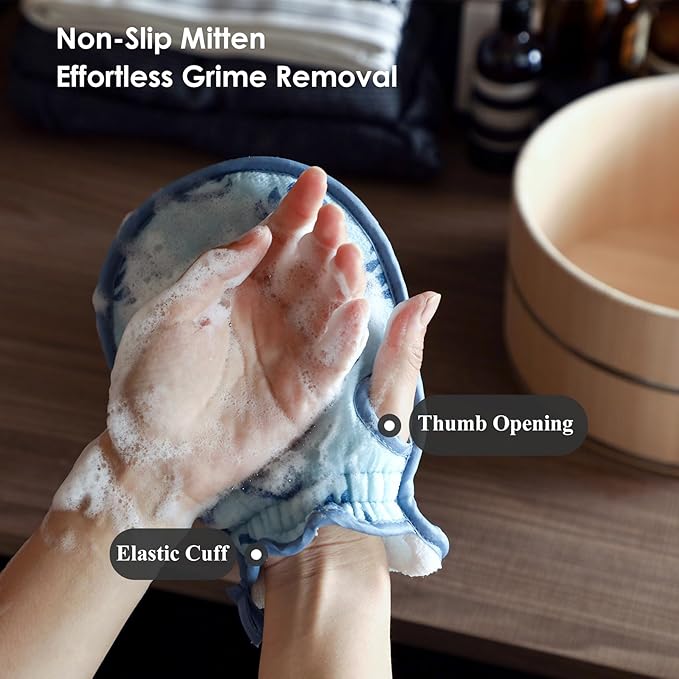 SHIMOYAMA Bath Mitten, Body Exfoliating Gloves, 2 Pack, Thick & Soft Bath Scrub Mitt, Gentle Dead Skin Remover