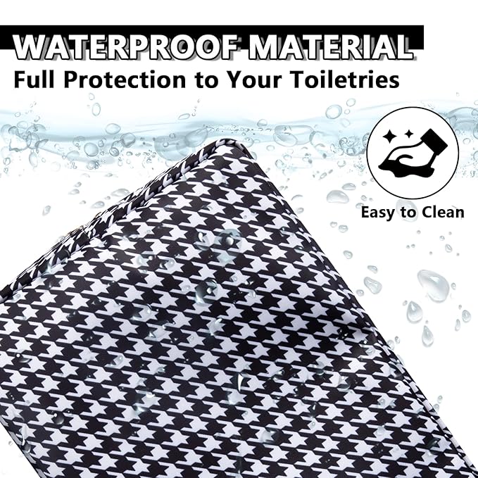 Large Makeup Pouch, Nylon Women Travel Toiletry Storage Houndstooth Cosmetic Bag for Girls, Big Preppy Makeup Organizer Cute Zipper Pouch Skincare Bag for Sport School (Large-Houndstooth)