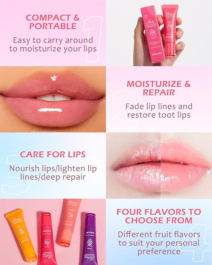 Hydrating Lip Glowy Balm, Ultra-Nourishing Lip Balm for Dry Cracked Lips, Moisturizer Lip Repair Sleeping Lip Mask, Day and Night Lip Care Therapy Treatment,Glossy Smooth Lip Butter Balm-04#Grape