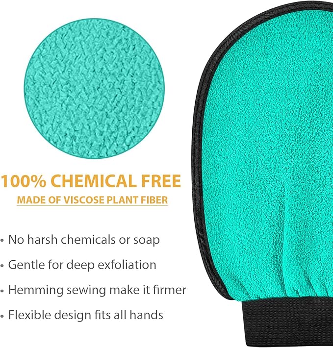 Exfoliating Gloves 2 Pcs, Exfoliating Body Scrubber for Bath Shower Exfoliation, Body Scrub Exfoliator Loofah Sponge for Dead Skin Remover, Korean Exfoliating Mitt (Green)