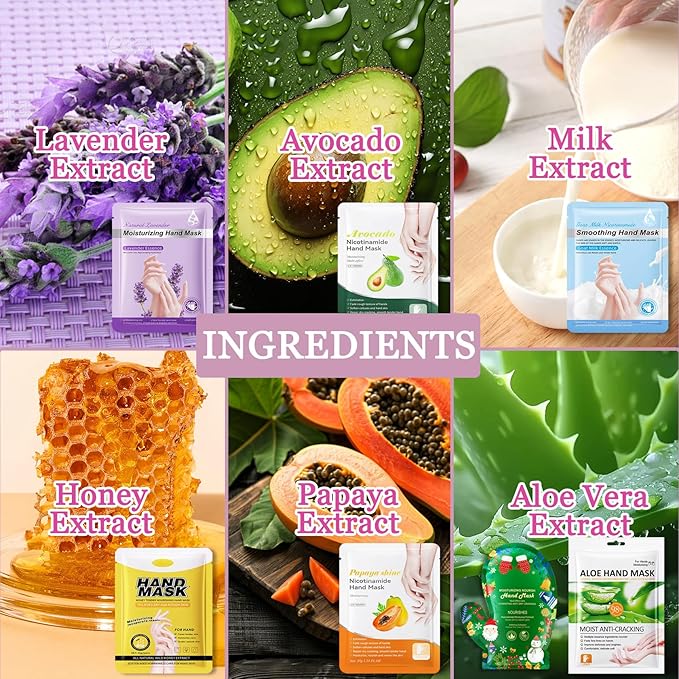 Hydrating Hand Masks, 6PCS Hand Mask Moisturizing Gloves for Men Women, Smooth Long Lasting Soft Exfoliating Hand Peeling Spa Mask Moisturizer Beauty Gift Set for Dry Cracked Rough Dull Hands（O)