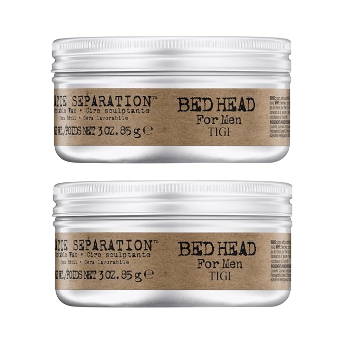 TIGI Bed Head for Men Matte Separation Workable Wax - Use for Strong Hold - For Men's Hairstyles - Use on Damp or Dry Hair - Premium Strong Hold Hair Wax - 3 oz (2 Pack)