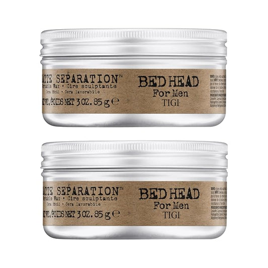 TIGI Bed Head for Men Matte Separation Workable Wax - Use for Strong Hold - For Men's Hairstyles - Use on Damp or Dry Hair - Premium Strong Hold Hair Wax - 3 oz (2 Pack)